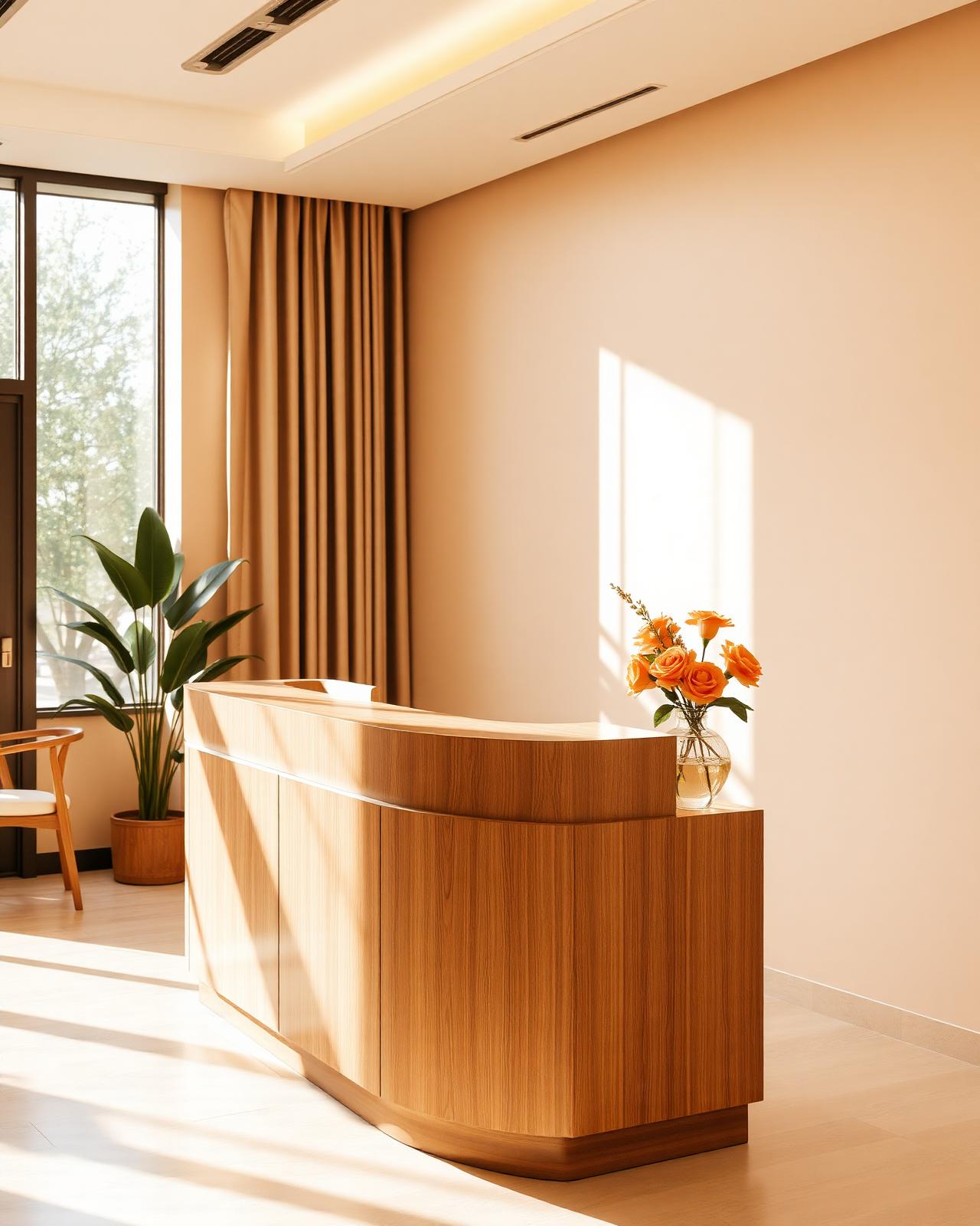 Warm minimalist reception of the salon